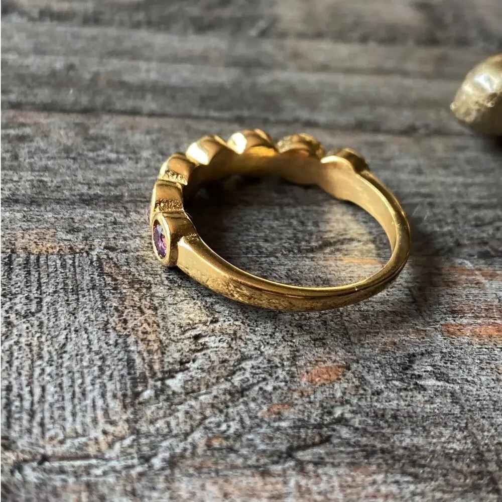 NEW Gold & Purple Zirconium Gemstone Statement Ring